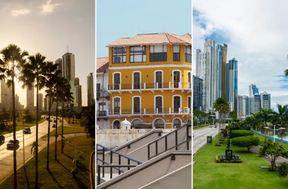 View of Costa del Este, Casco Viejo and Av. Balboa in Panama City