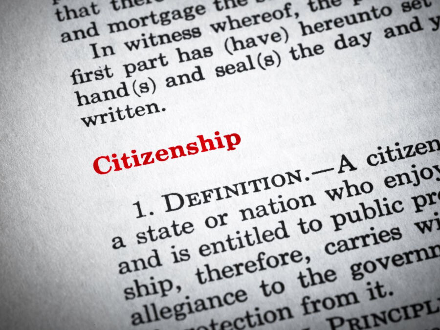 An image of a page in a book with the subheading Citizenship and a portion of the text defining the term.
