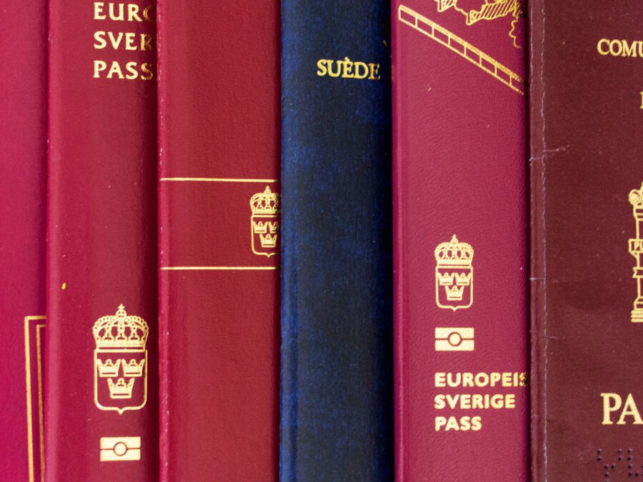 An image of six different passports arranged together to symbolize the possession of multiple passports and dual citizenship.